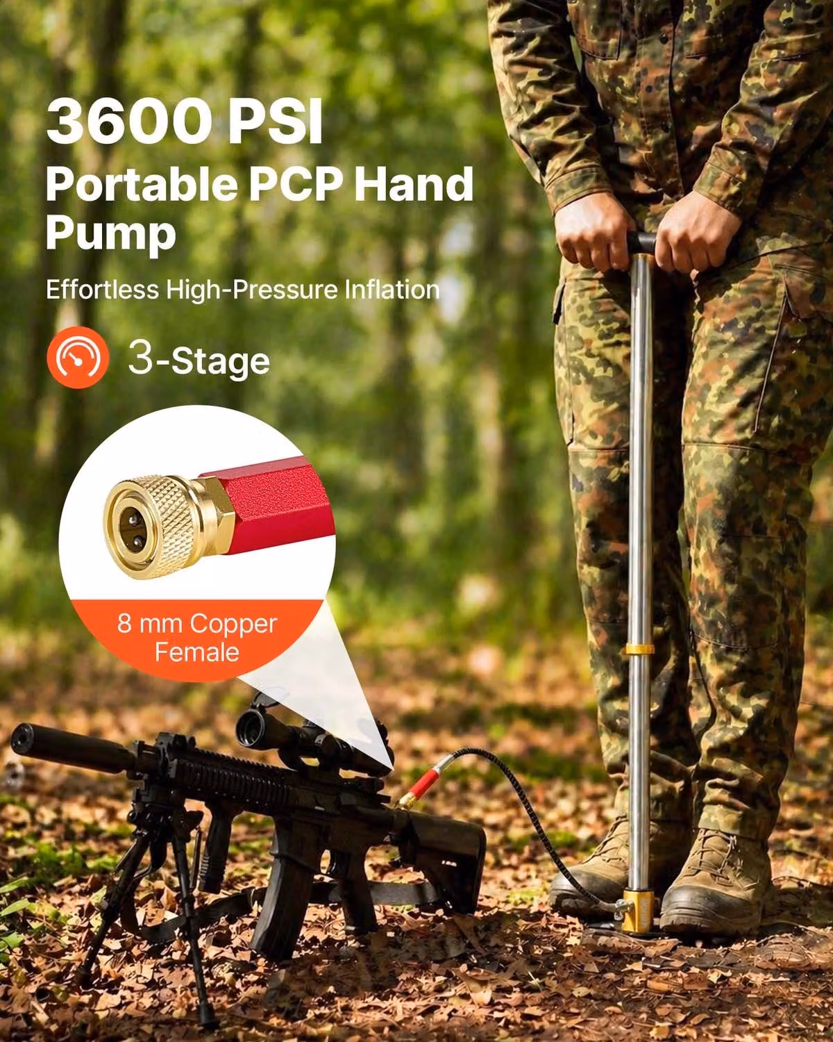 Pompa manuale PCP, a 3 stadi, per riempire carabine ad aria ad alta pressione, con valvola di controllo, filtro olio-umidità, manometro, realizzata in acciaio inossidabile, adatta per carabine ad aria, fucili ad aria, paintball e gonfiaggio pneumatici. Pr