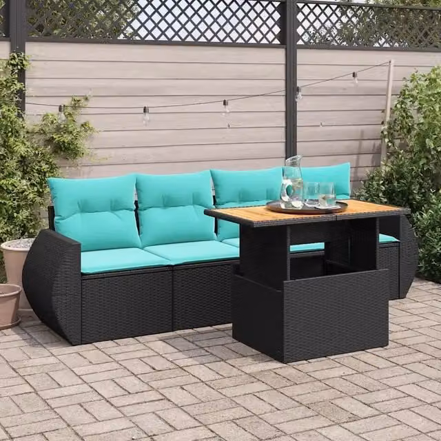 Set Divani da Giardino 5 pz con Cuscini in Polyrattan Nero 3327207