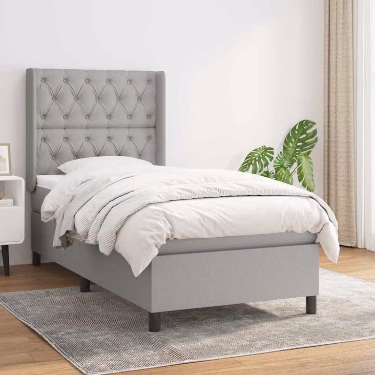 vidaXL Giroletto a Molle con Materasso Ibrido in Tessuto Grigio e Bianco L/P/H: 200 x 80 x 33 cm