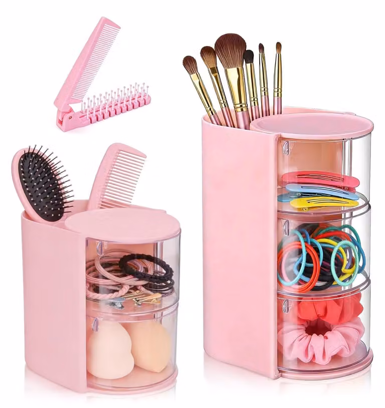 Organizzatore per trucchi - Rotante, disponibile in 2 o 3 livelli - Rosa