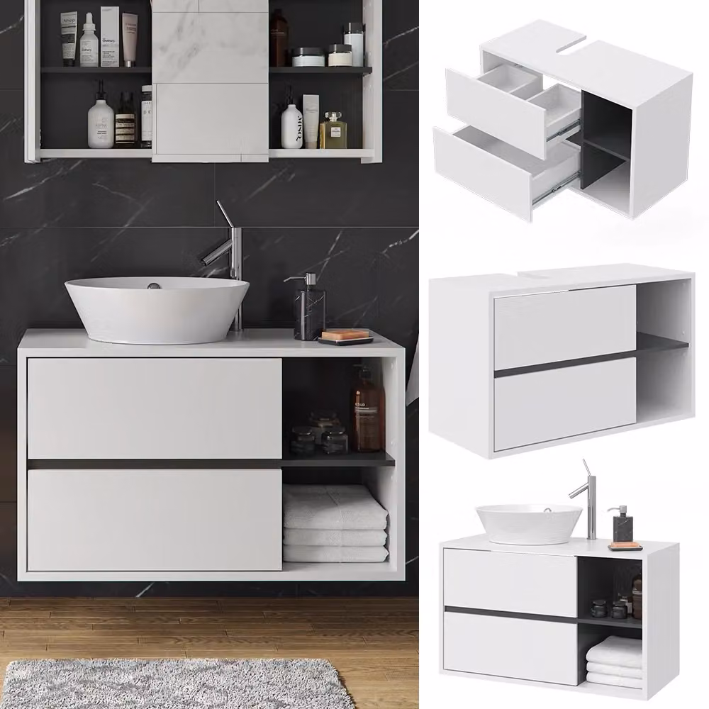 Mobile sottolavabo per bagno Vicco Bianco Moderno a parete L: 100 cm, P: 60 cm, H: 45,5 cm