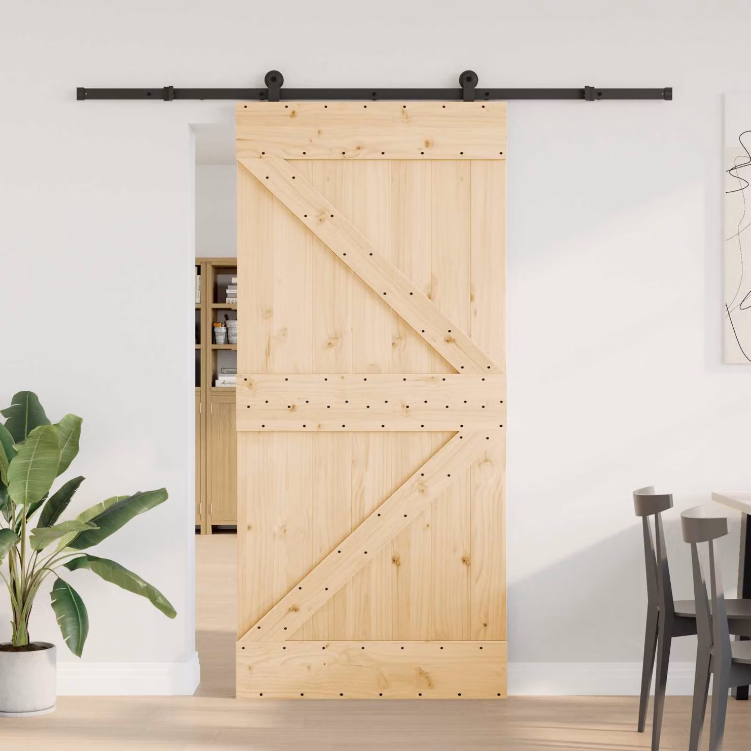 Porta scorrevole moderna vidaXL NARVIK in legno e acciaio, colore Naturale e Nero, L: 95 cm, H: 210 cm