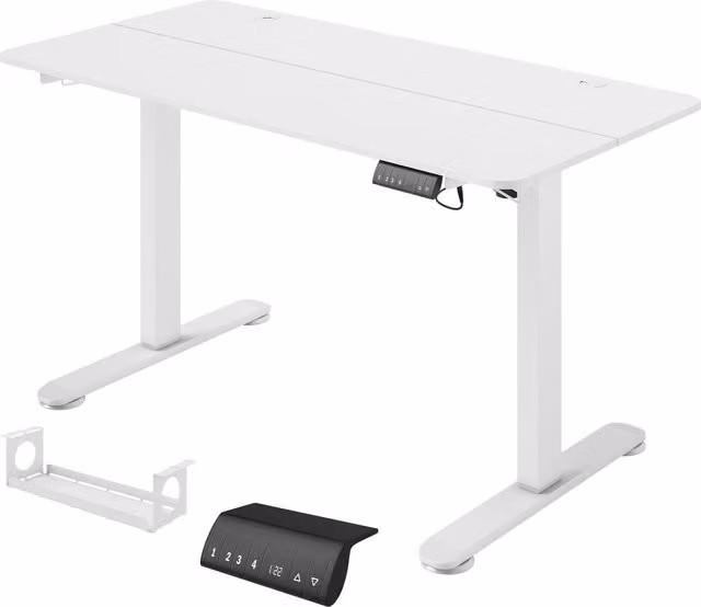 Scrivania elettrica regolabile in altezza Aosom per computer, Bianco, L 140 cm x P 70 cm x H 116 cm