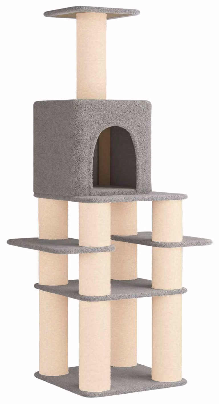 Albero per gatti con pali in sisal, colore grigio chiaro, altezza 180 cm