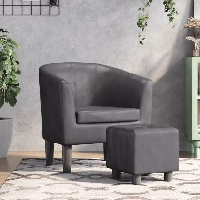 Poltrona a Pozzetto-Poltroncina con Poggiapiedi Grigia in Similpelle 206368