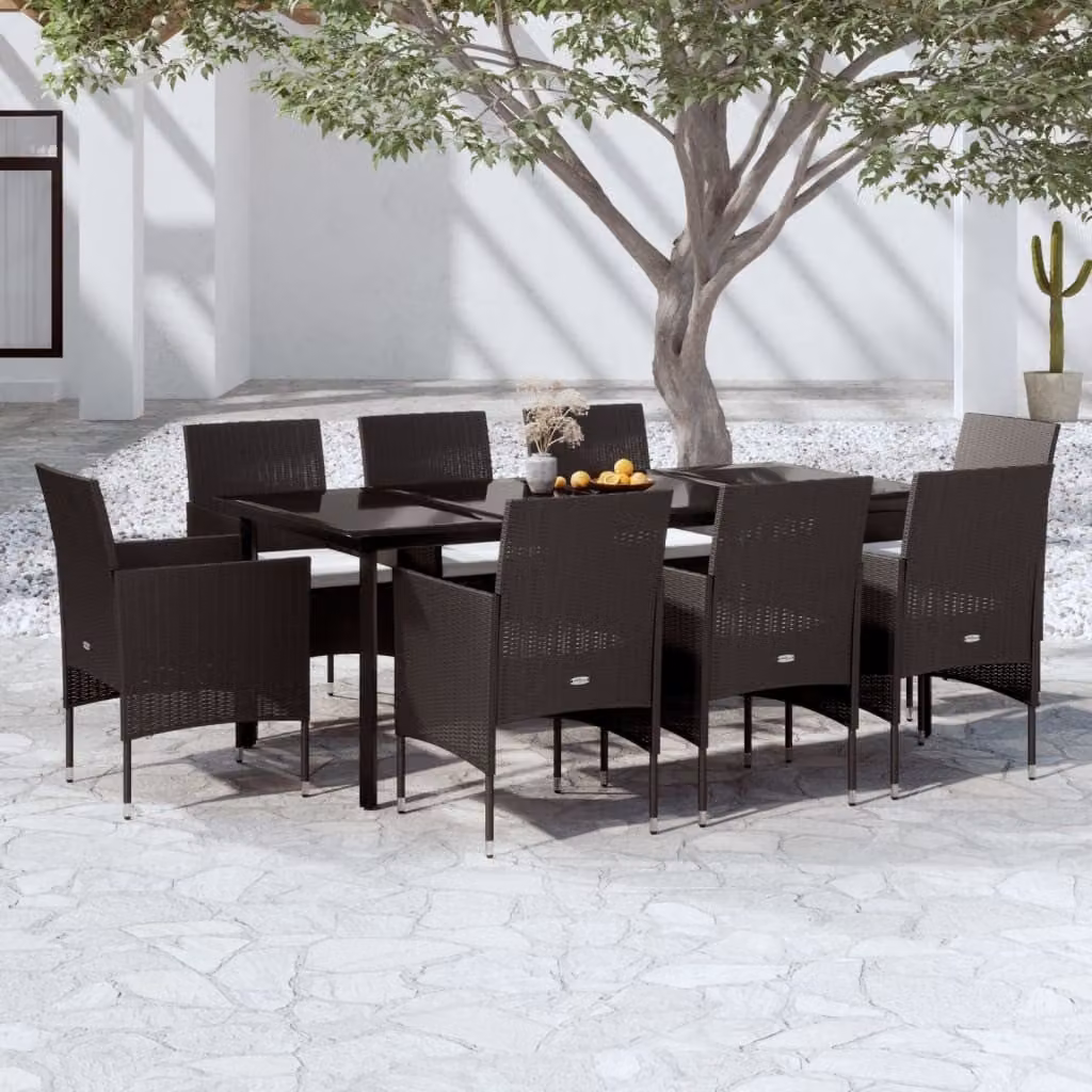 Maison Exclusive - Set da pranzo da giardino da 9 pezzi con cuscini neri