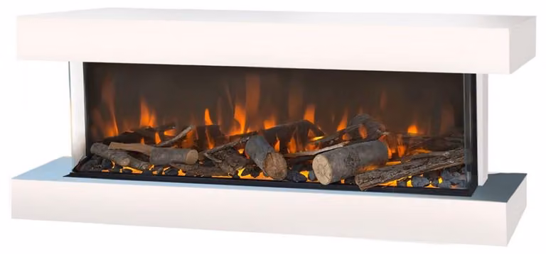 Casa Padrino caminetto elettrico da parete a LED bianco 113,5 x 32 x h. 47 cm - Caminetto elettrico moderno con telecomando - Luxury Collection