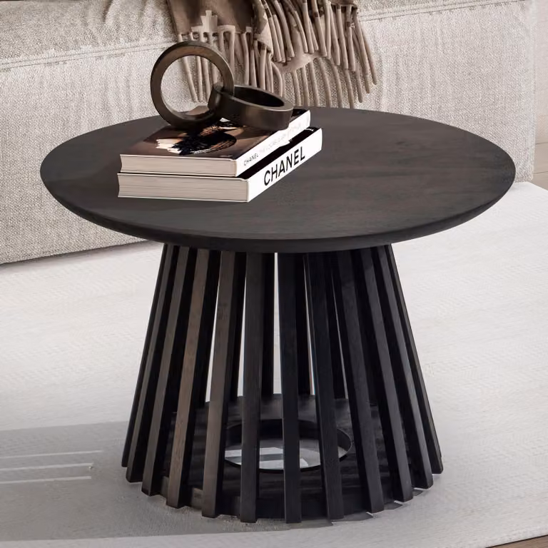 FineBuy Tavolino da salotto in legno massello di mango rotondo Ø 60 cm Nero · Tavolino da salotto moderno Tavolino da divano fatto a mano Design Japandi