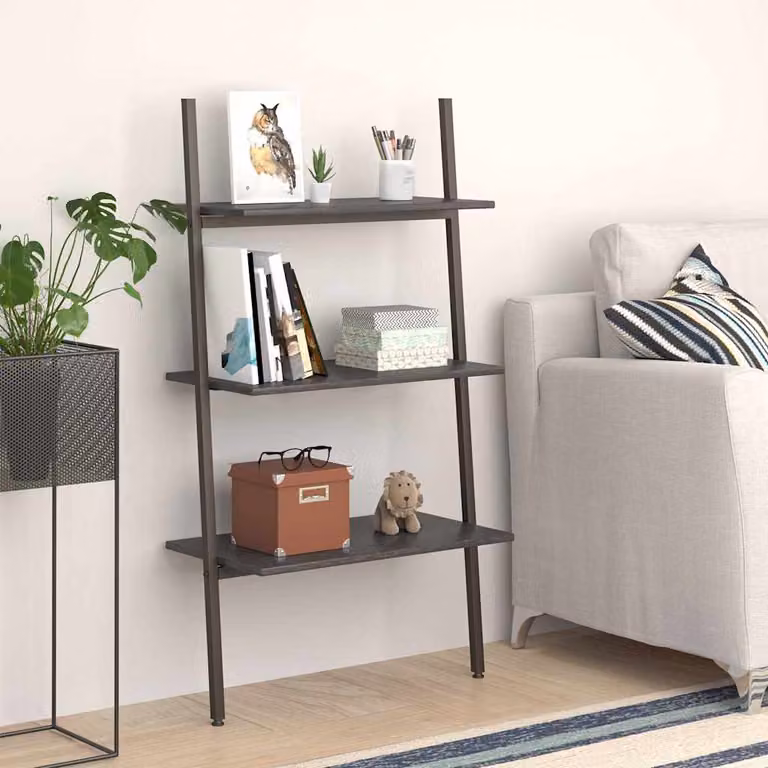 Scaffale a scala vidaXL a 3 livelli nero con struttura in metallo e legno L: 64 cm, P: 34 cm, H: 116 cm