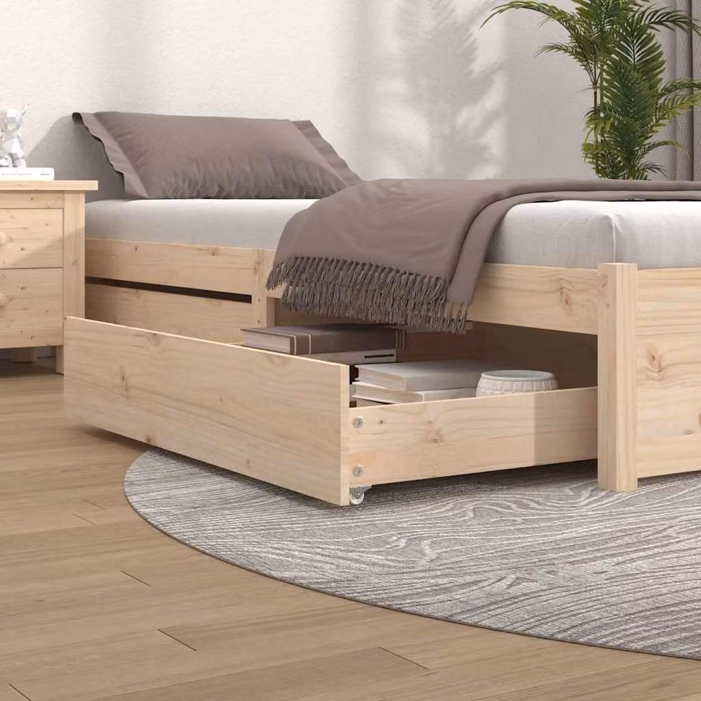 Set di 2 cassettoni da letto vidaXL in legno massello di pino, colore marrone