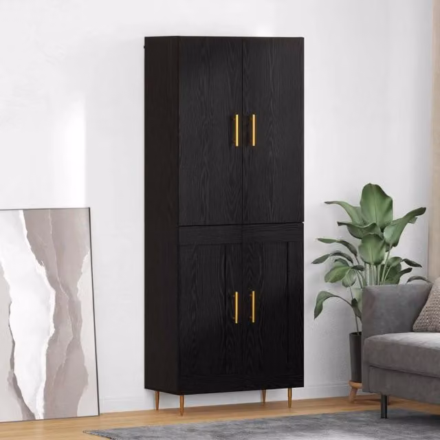 Credenza moderna vidaXL in legno MDF nero e oro, L: 69,5 cm, P: 34 cm, H: 180 cm – 1