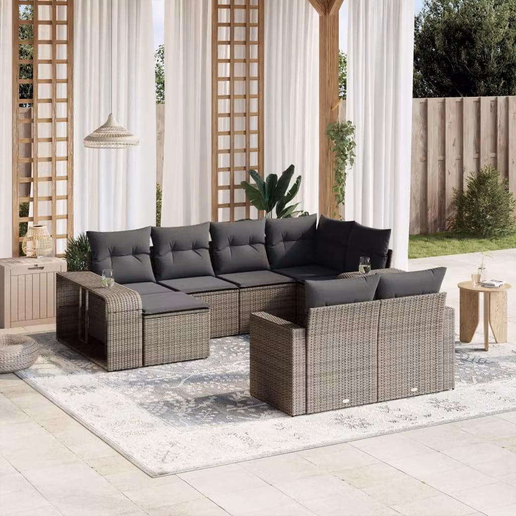 Set Divano da Giardino vidaXL 10 pz in Polyrattan Grigio con Cuscini Imbottiti e Coperture Rimosse – 1