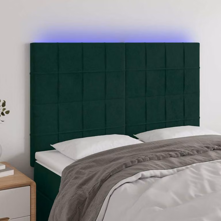 Testiera per letto vidaXL in velluto verde scuro con illuminazione LED e porta di ricarica USB, L 144 cm, H 118-128 cm, P 5 cm