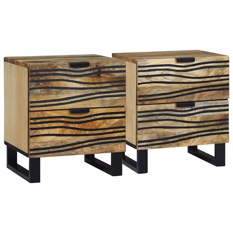 Set di 2 Armadi da Notte vidaXL in Legno di Acacia e Mango, Colore Naturale Beige e Marrone, L 40 cm x P 33 cm x H 46 cm