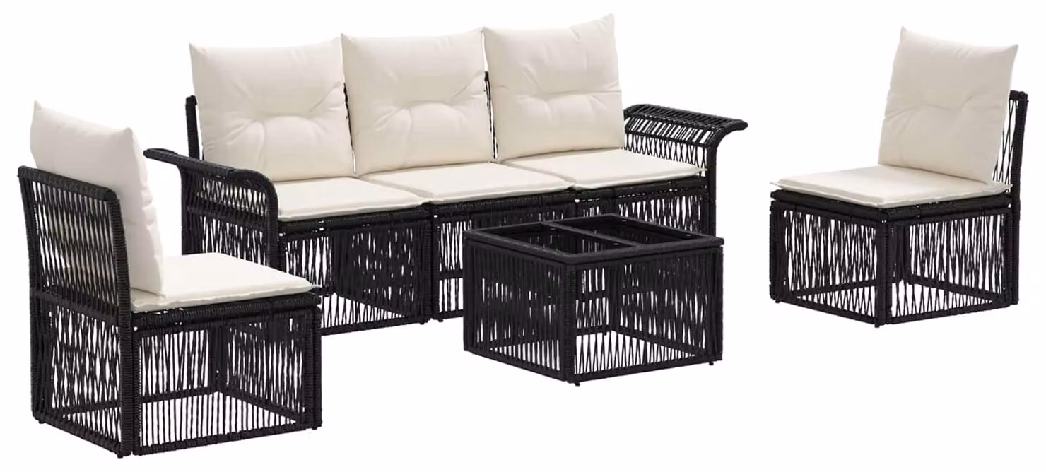 Set Divano da Giardino 6 pcs Nero polyrattan