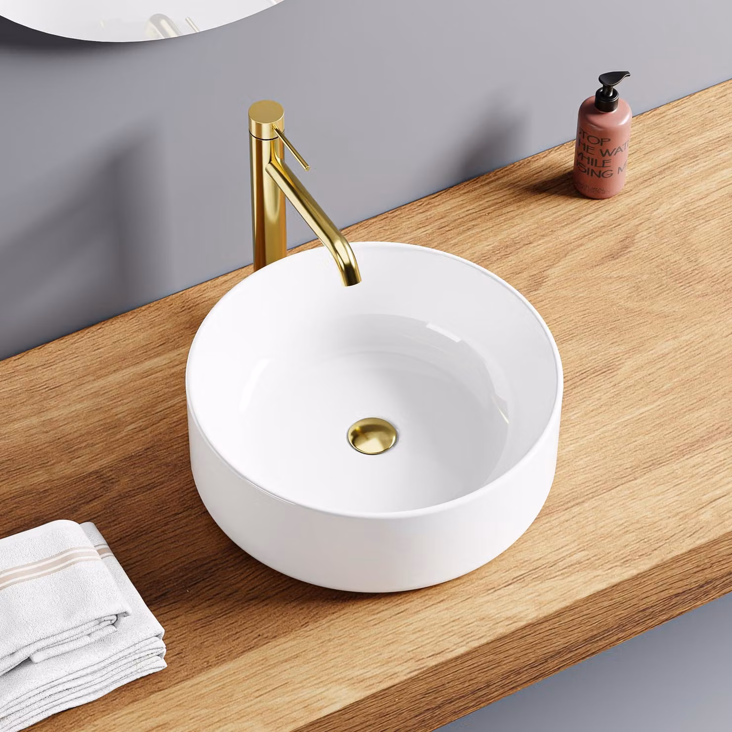 Lavabo da appoggio rotondo in Vetroceramica, bianco, 39,5x39,5x15 cm