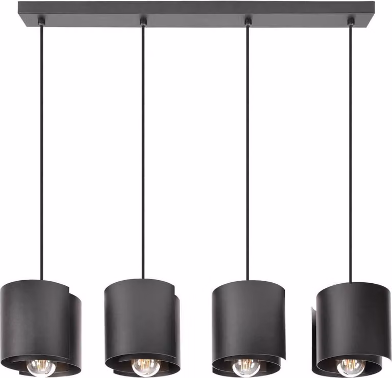 Lampada a sospensione HUGO 4 nero opaco E27 60W Design loft Regolabile da 25 a 85 cm Larghezza 76 cm