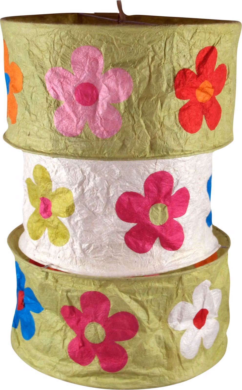 Lampada a sospensione rotonda in carta boho, paralume in carta Lhasa, carta fatta a mano - verde, carta Lokta, 42*28*28 cm, paralumi asiatici in carta e tessuto