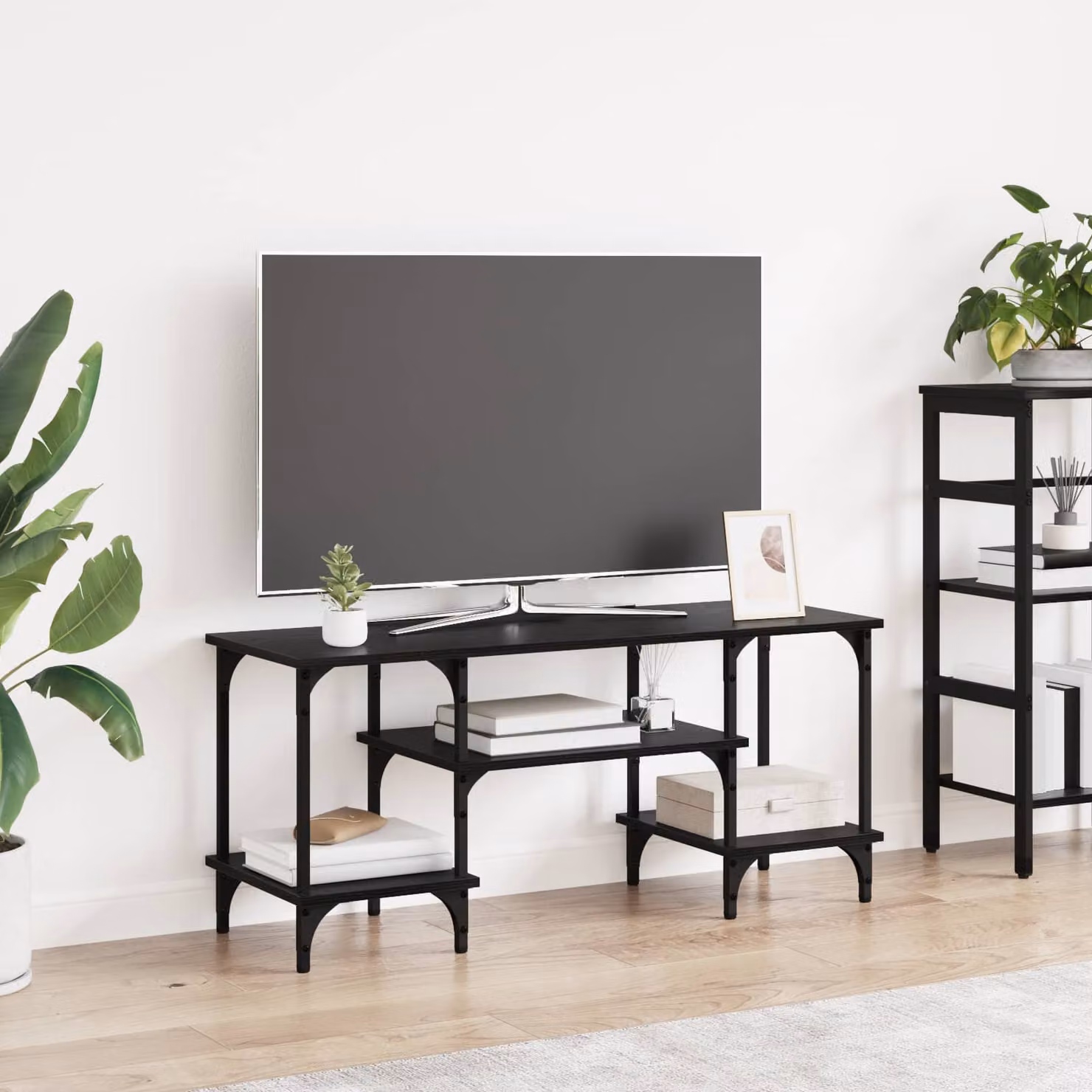 Mobile TV vidaXL Rovere Nero con Ruote L 102 x P 35 x H 45,5 cm