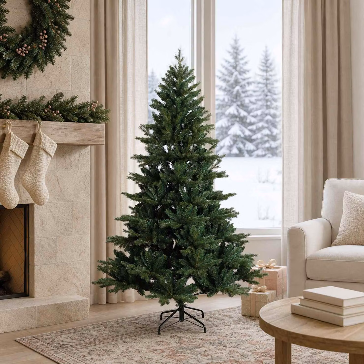 Albero di Natale artificiale pieghevole, altezza 150 cm, realizzato in PVC e metallo