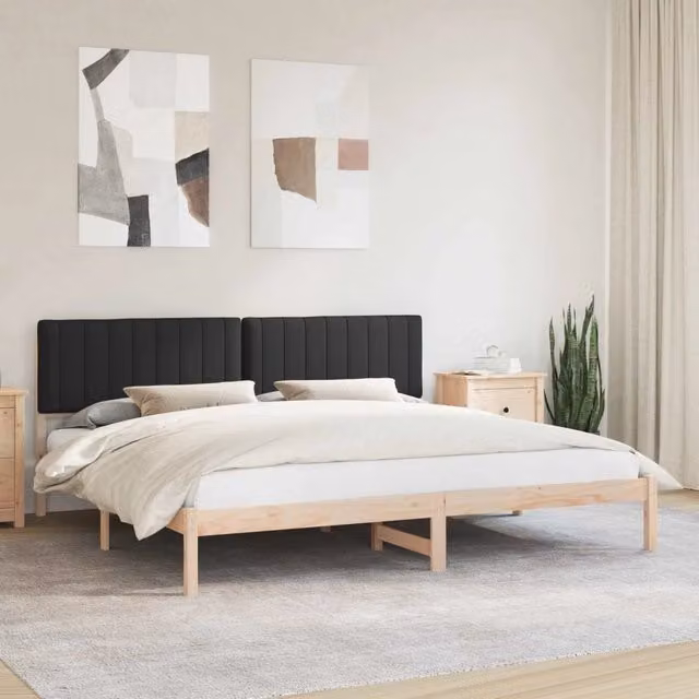 Letto matrimoniale moderno vidaXL con testiera rivestita in tessuto e struttura in legno di pino, colore nero, 200 x 200 cm – 1