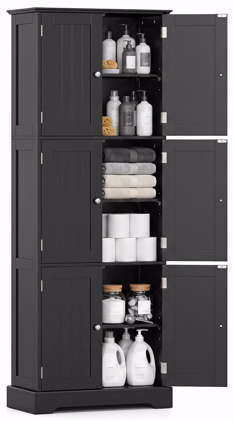 Armadio alto COSTWAY con 6 ante, dimensioni 60 x 30 x 160 cm, mobiletto da cucina con 3 vani e ripiani regolabili, adatto per bagno, soggiorno, sala da pranzo e ufficio