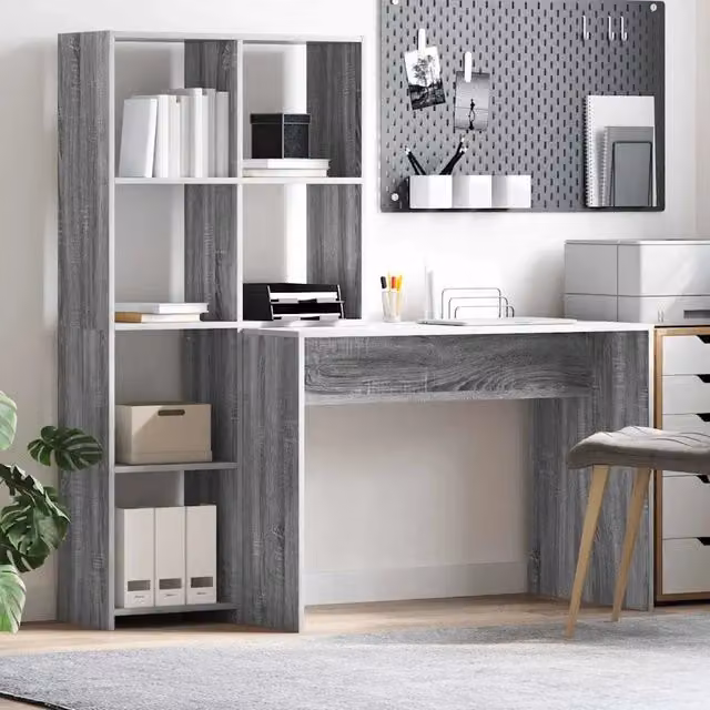 Scrivania con scaffale moderna vidaXL in MDF grigia L: 138,5 cm, P: 55 cm, H: 143 cm – 1