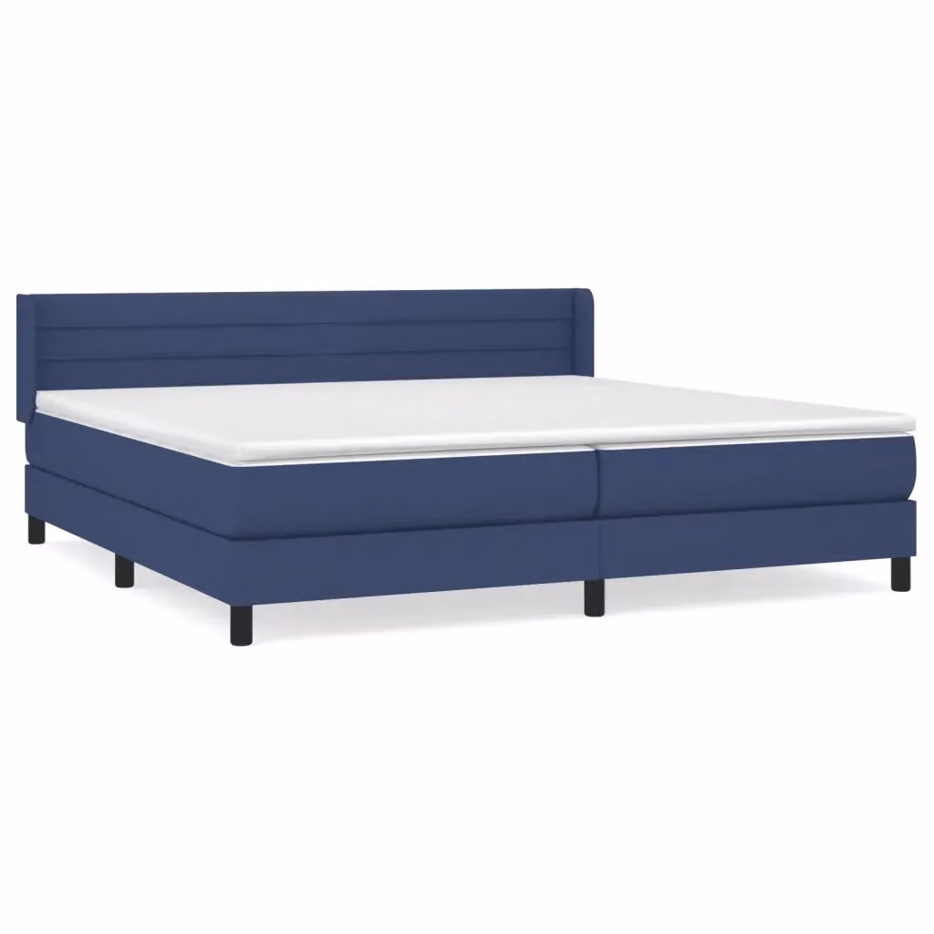 vidaXL Giroletto a Molle con Materasso Blu e Bianco in Tessuto, L/P: 200 x 200 cm – 2