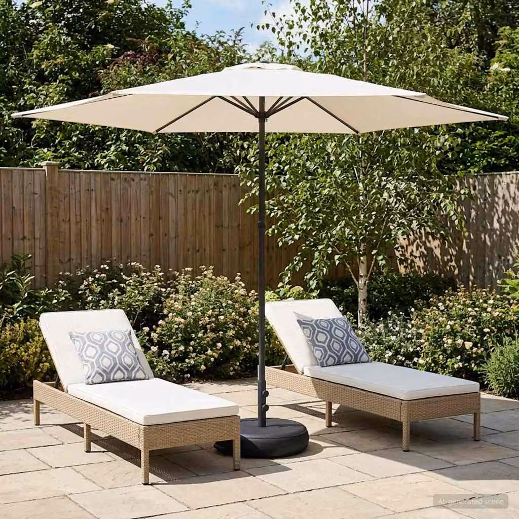 Parasole da Giardino vidaXL con Base Rettangolare in Acciaio e Copertura in Poliestere Beige, L/P: 3 x 3 m