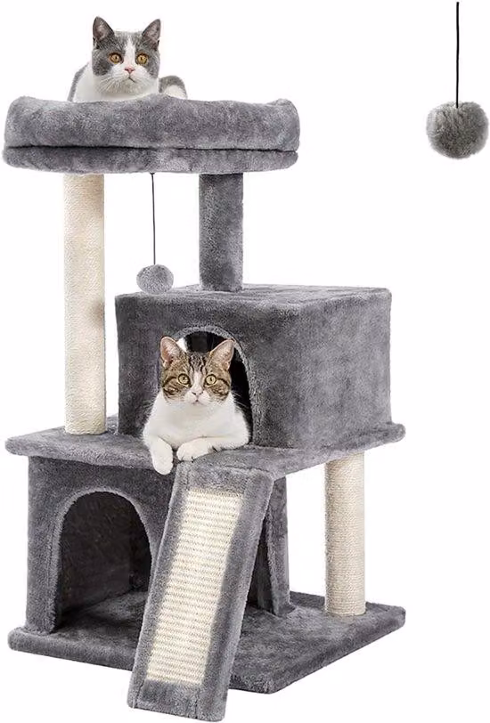 Torre per gatti di grossa taglia - XXL - Alta – 90 cm – Torre da arrampicata per gatti – Struttura con 2 cucce – Grigio