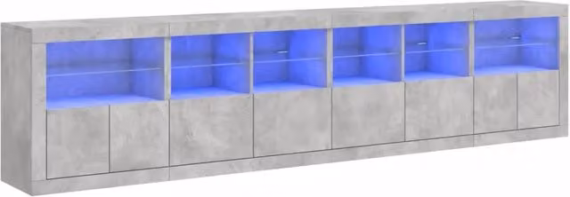Credenza | Madia | Buffet da pranzo | Armadio da pranzo con Luci LED Grigio Cemento 283x37x67 cm