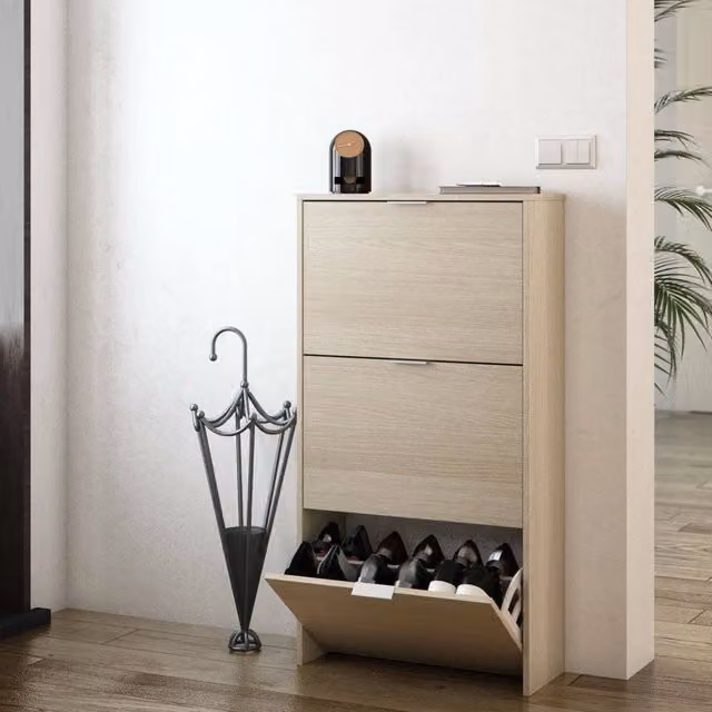 Scarpiera Moderna DMORA con Ante Basculanti, Capacità 18 Paia, Colore Marrone Rovere, L/P/H: 60 x 22 x 113 cm