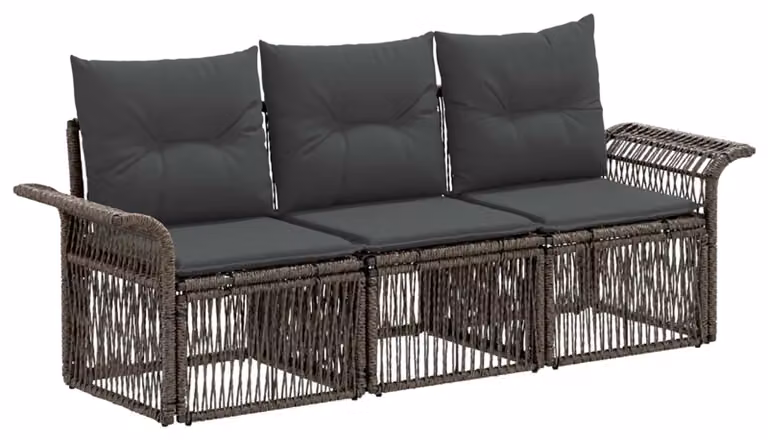 Set da giardino composto da 3 pezzi, colore grigio, realizzato in rattan sintetico