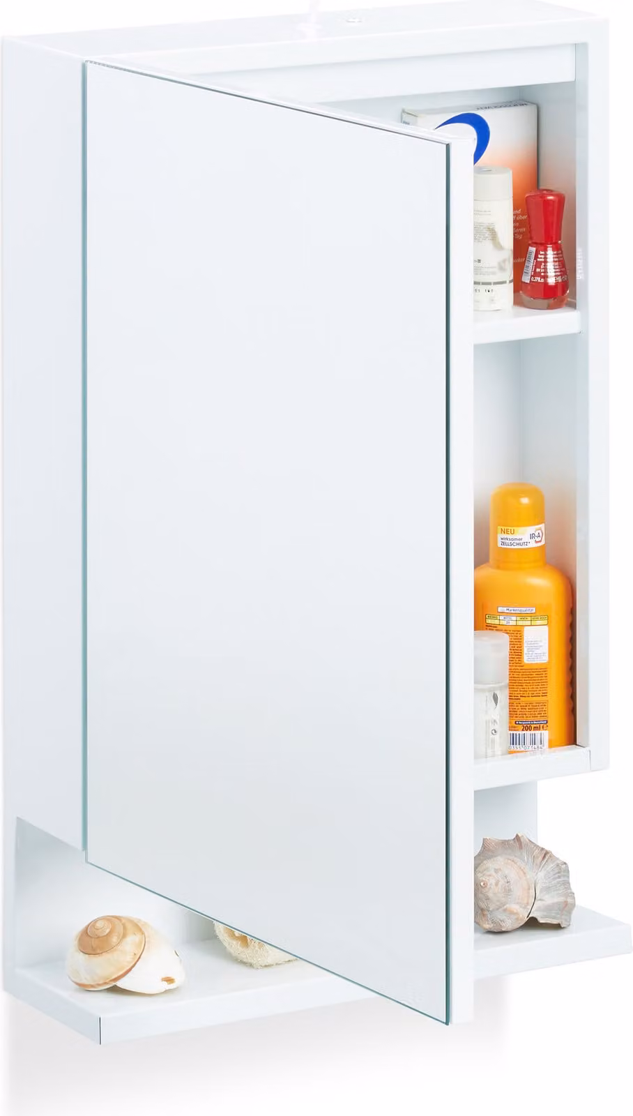 Armadietto a specchio da bagno Relaxdays, 1 anta, con presa di corrente, armadietto da bagno, armadio a muro, A x L x P: 55 x 35 x 12 cm, bianco