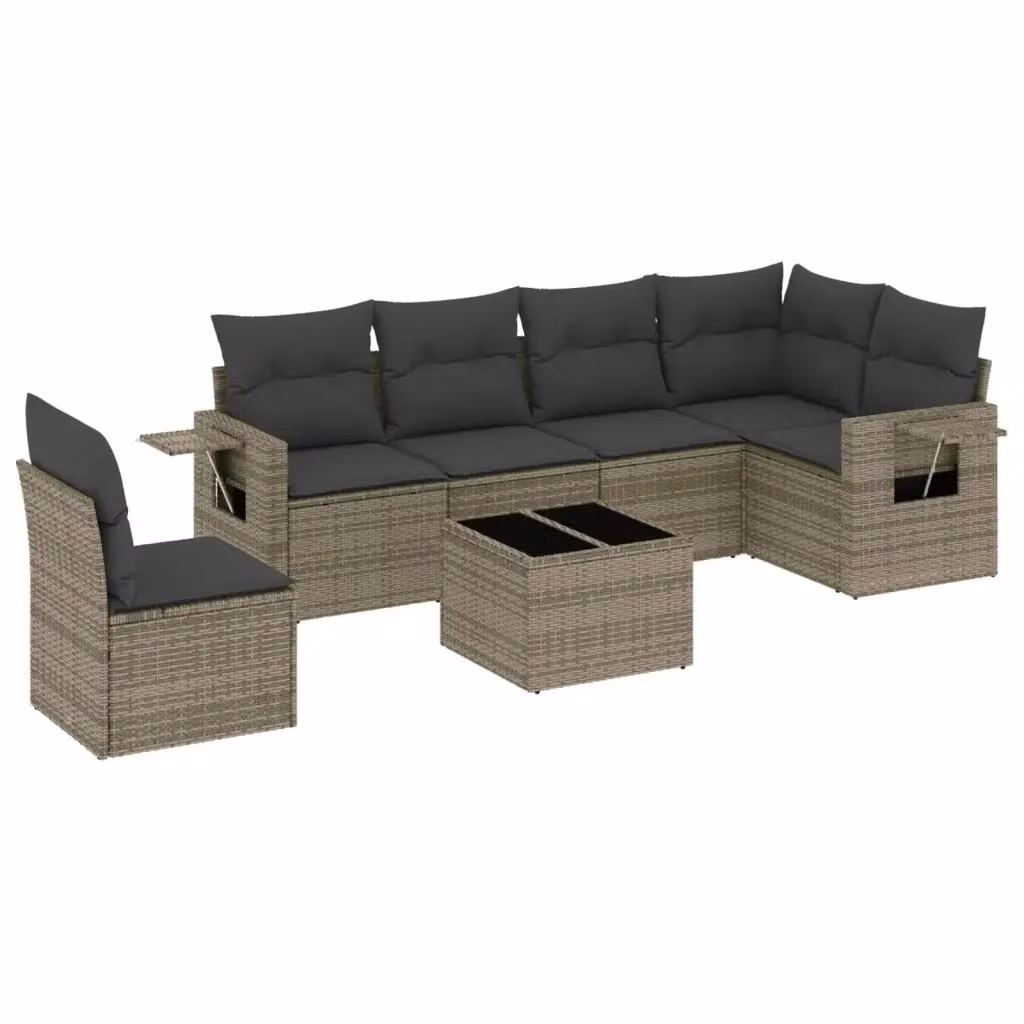 Set di divani da giardino vidaXL a forma di L in polyrattan grigio con 7 pezzi e cuscini inclusi – 2