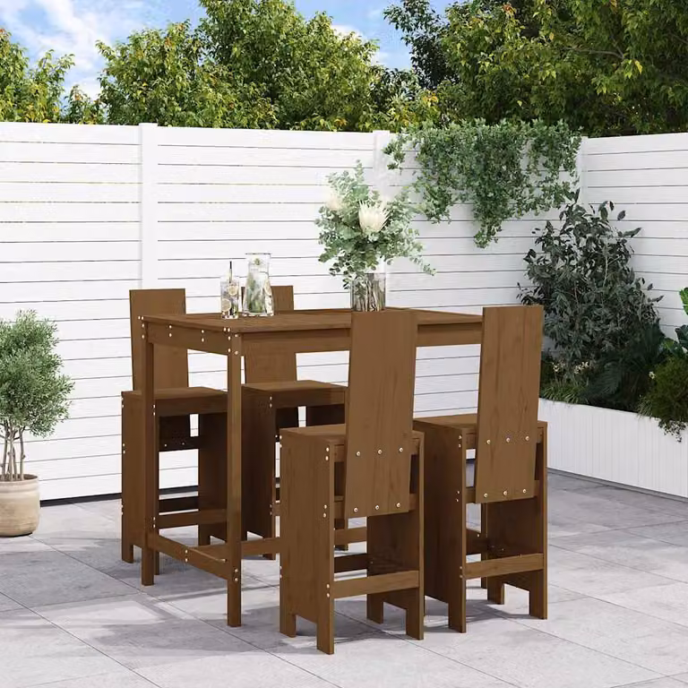 Set Bar da Giardino vidaXL in Legno di Pino Marrone, 5 Pezzi