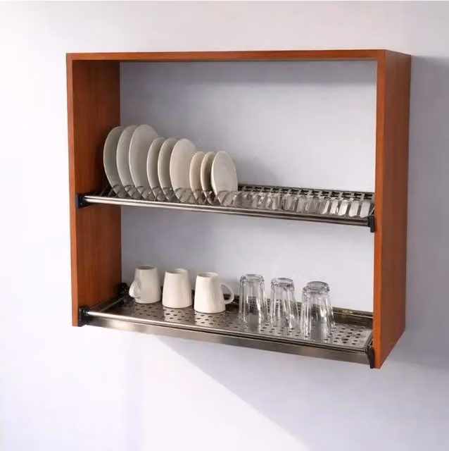 Pensile Scolapiatti Calandrelli Moderno Marrone con Ripiani Interni e Portabicchieri H 72 x L 90 x P 33 cm