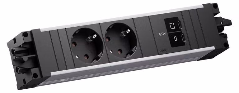 BACHMANN STEP ALU, 2 prese CEE7/3, 1 presa USB C con ricarica rapida da 45W