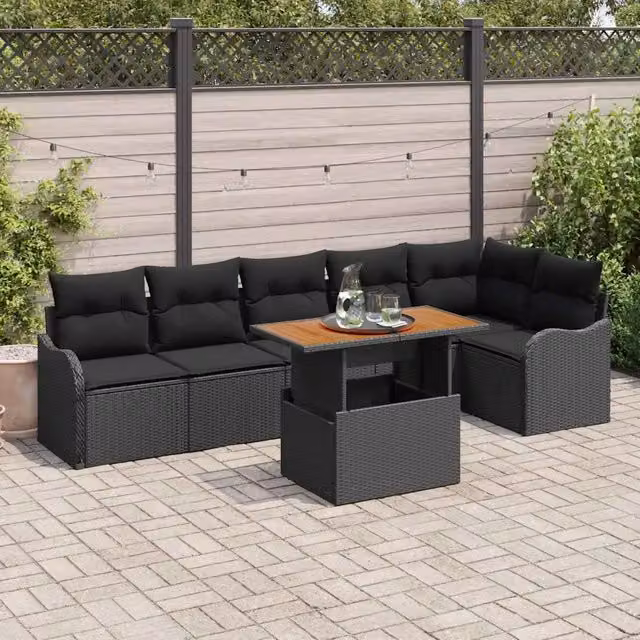 Set Divano da Giardino 7 pz 6-Numero di posti Nero 3349470