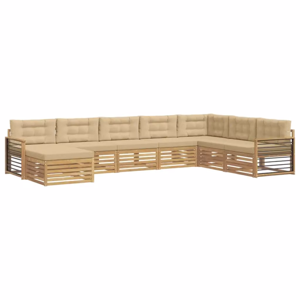 Set di divani da esterno a L vidaXL in legno di acacia con cuscini, Bianco e Beige – 2