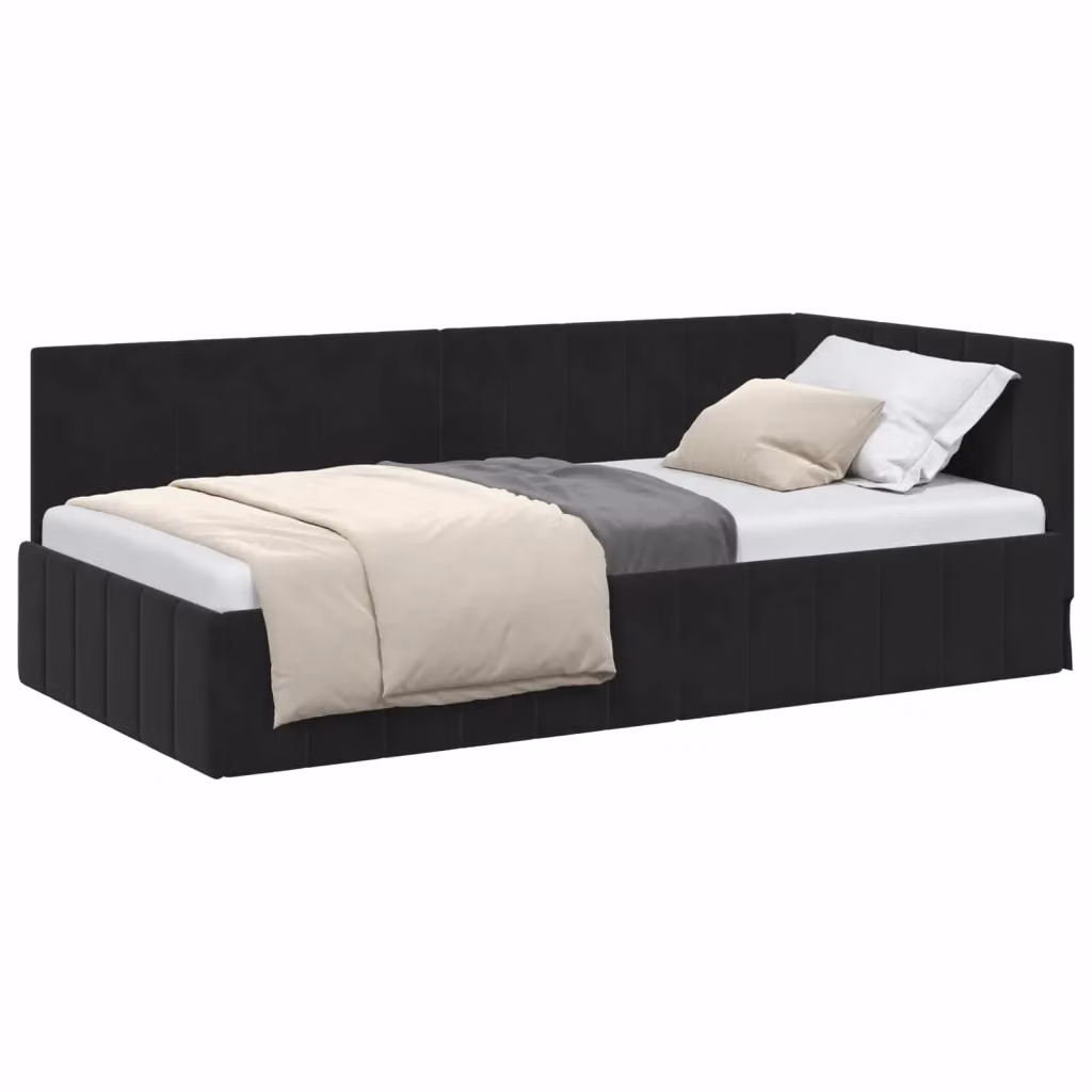 vidaXL Cornice del letto ad angolo in velluto nero L: 200 cm, P: 100 cm, H: 72 cm – 2