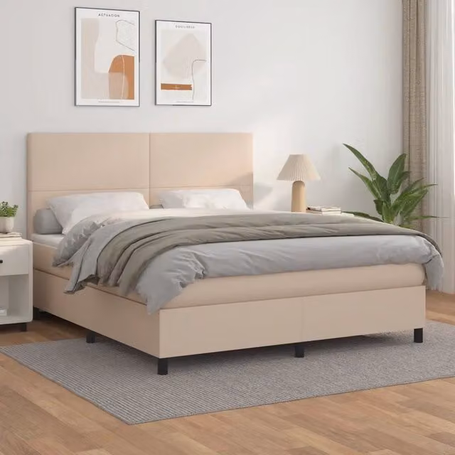 Letto con Giroletto a Molle e Materasso Ibrido vidaXL in Similpelle Beige, L/P: 180 x 200 cm, H: 203 cm – 1