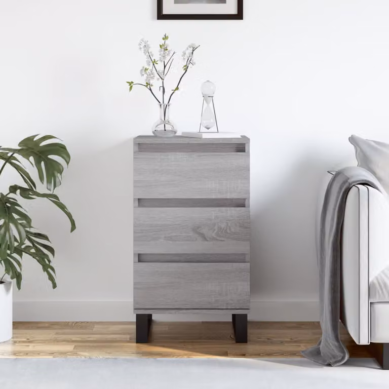Credenza moderna vidaXL in legno multistrato e metallo, Grigio, L 40 cm x P 35 cm x H 70 cm