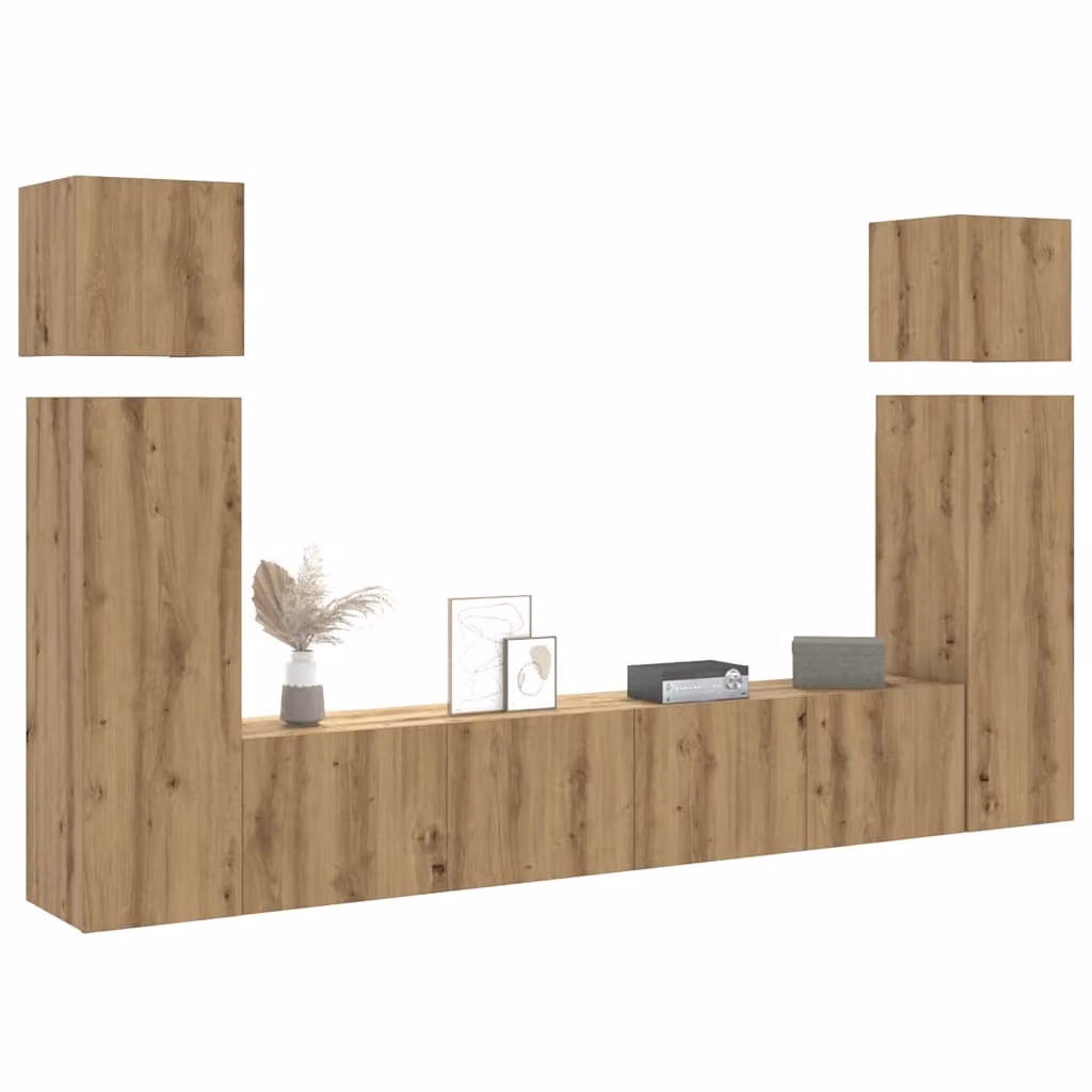 Set Mobile TV vidaXL da 8 pezzi in Legno Multistrato e MDF Rovere Marrone Opaco con Montaggio a Parete per Soggiorno