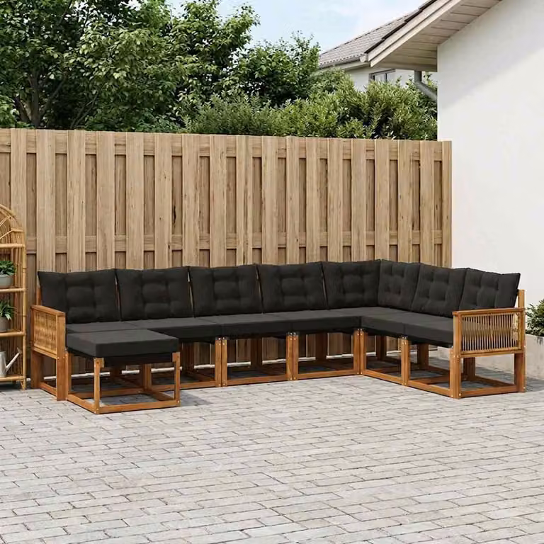 Set di divani da esterno vidaXL 8 pz in legno di acacia con sedute in textilene, colore marrone e nero
