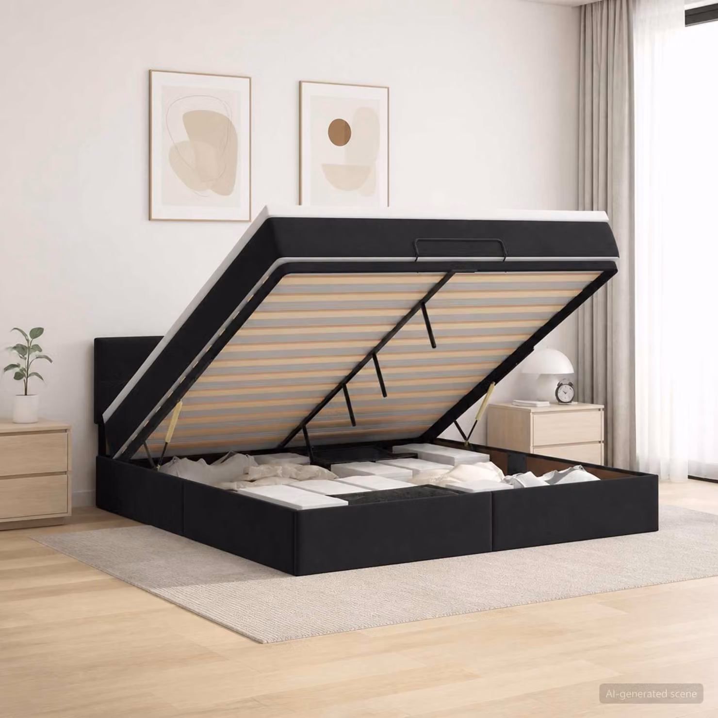 Letto ottomano con materasso vidaXL in velluto nero L 160 cm x P 200 cm