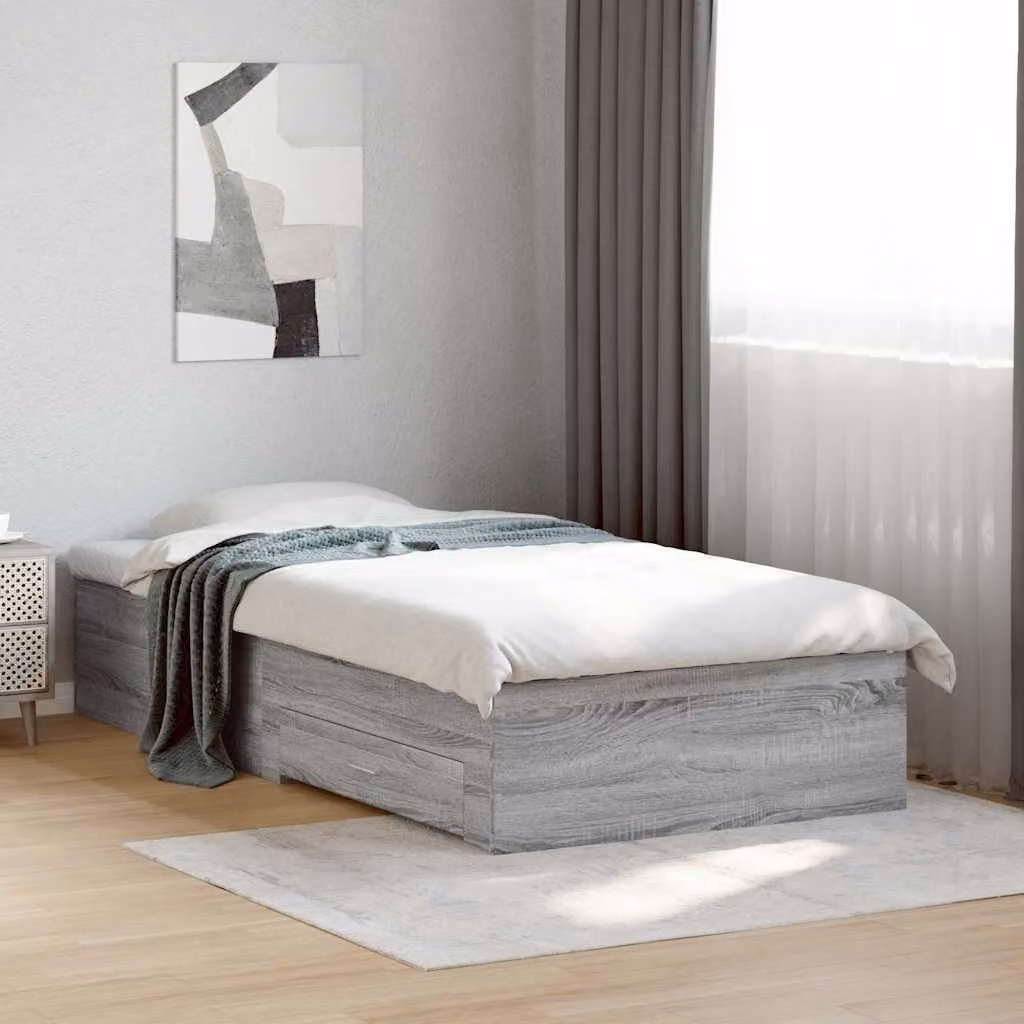 Letto con giroletto e cassetti vidaXL in legno multistrato grigio, L 100 x P 200 cm