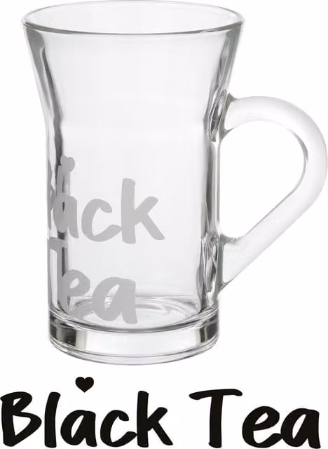 Tazza da tè in vetro trasparente KASANOVA con scritta Black Tea, capacità 230 ml