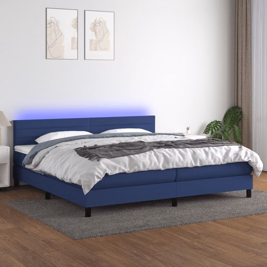 Maison Exclusive - Letto a Molle Materasso e LED Blu 200x200cm in Tessuto