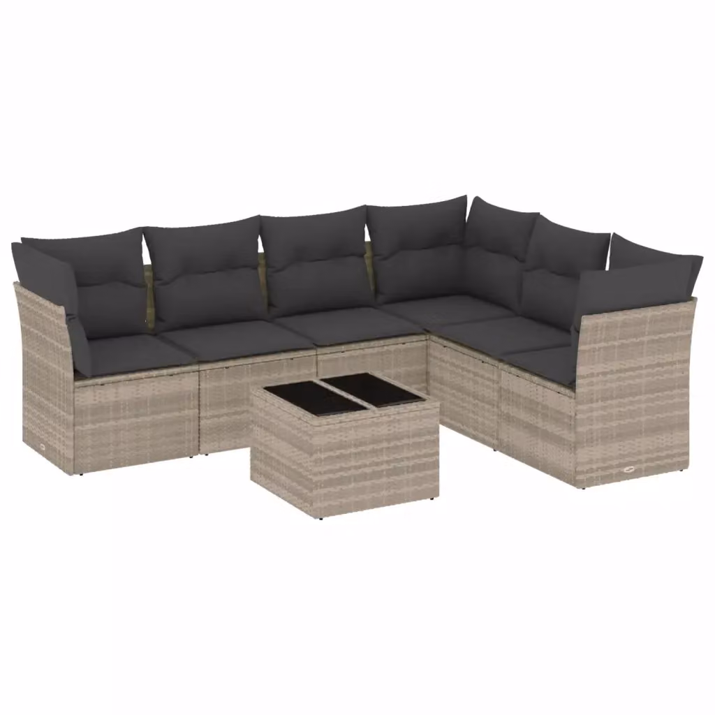 vidaXL Set Divani da Giardino 7pz a Forma di L in Polyrattan con Cuscini Grigio Chiaro e Tavolino da Esterno – 2